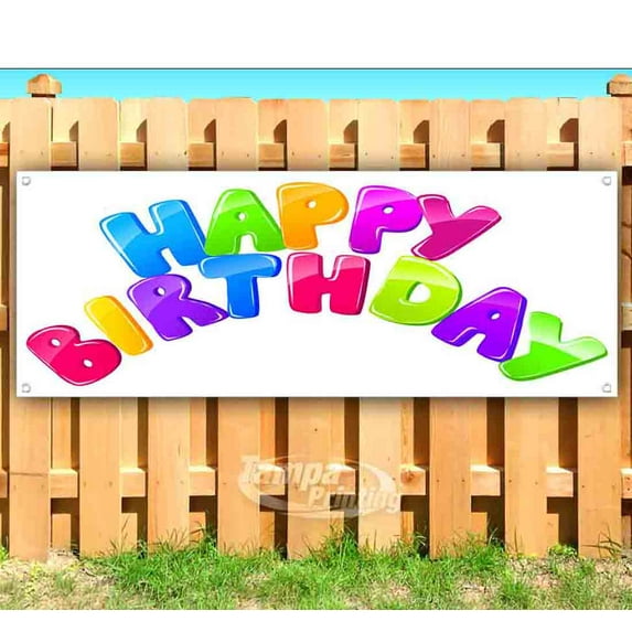 Happy Birthday 13 oz Vinyl Banner With Metal Grommets