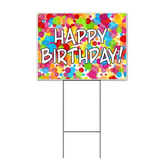 Happy Birthday (18" x 24") Yard Sign, Includes Metal Step Stake