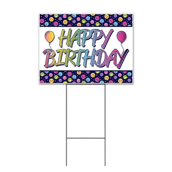 Happy Birthday (18" x 24") Yard Sign, Includes Metal Step Stake