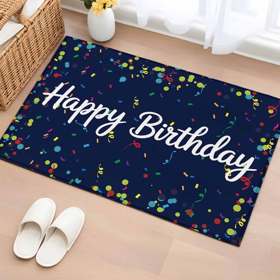 Happy Birthday 2'x3' Washable Rug, Navy Blue Modern Abstract Art Non-Slip Soft Doormat Area Rugs for Entrance Bathroom Bedsides, Front Doormat Carpet for Kitchen Bedroom, Entryway Floor Mat