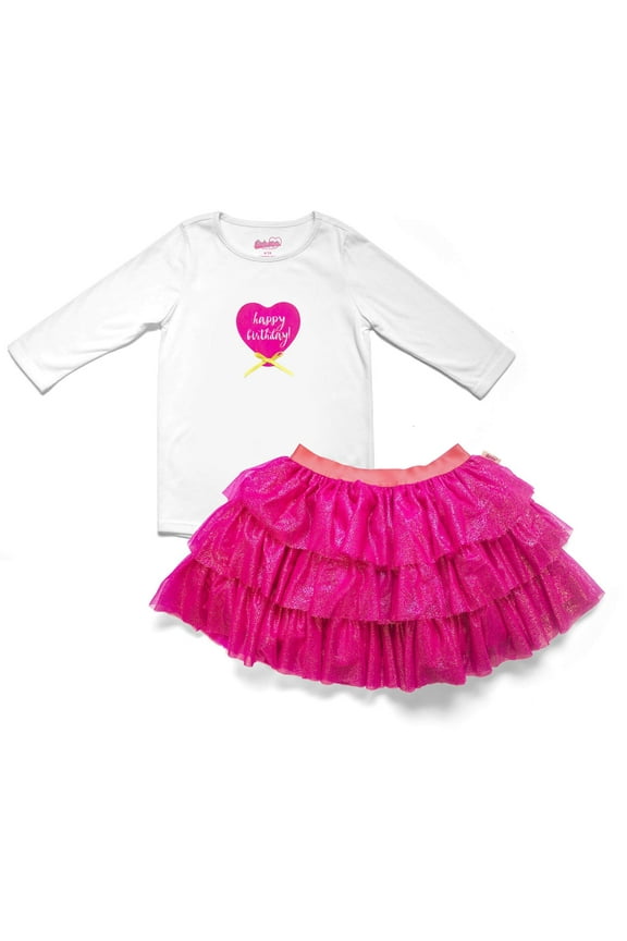 Happy Birthday 3/4 Sleeved Top and Tiered Tutu Skirt 2pc Set