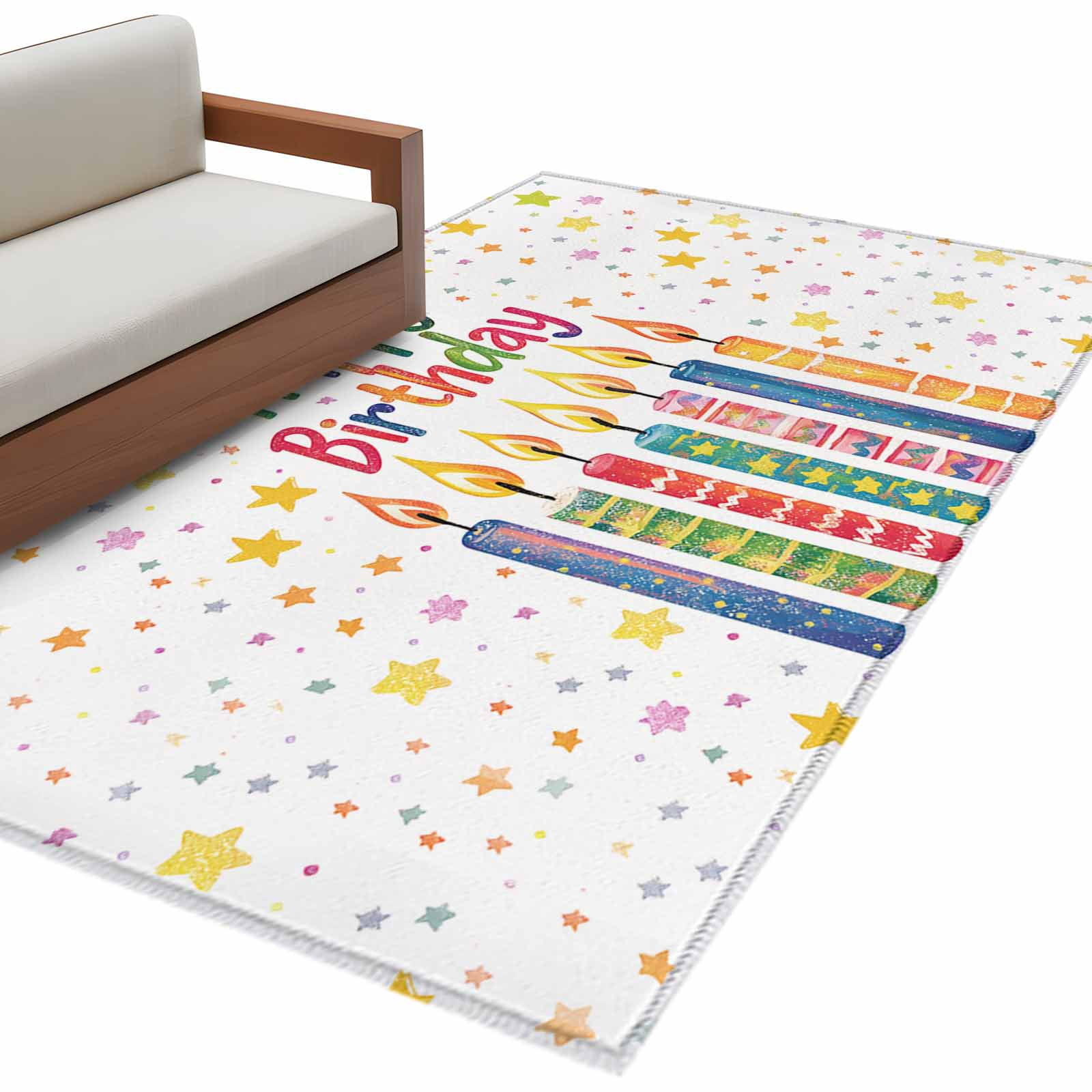 Celebration Rug Happy Birthday 3'x5' Washable Rug, Colorful Star Funny Celebration Non ...