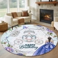 thumbnail image 1 of Happy Birthday 6ft Round Rugs, Purple Dress Crown Carriage Flowers Butterfly Washable Non-Slip Area Rugs for Living Room Bedroom Kitchen, Low Pile Dining Room Kicthen Circle Carpet, Indoor Floor Rug, 1 of 9