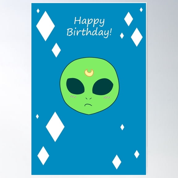 Happy Birthday - Alien Face Poster Wall Art, Modern Wall Decor For Living Room Bedroom, 12x18 UNFRAMED