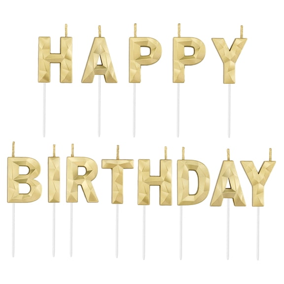 Happy Birthday Alphabet Candles, Gold Faceted Cake Topper Party Decorations, 13-Pack