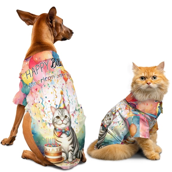 Happy Birthday to American Shorthair Kitten Party Balloons Cake Hawaiian Summer Shirt for Small Medium Large Dog Cat Cat Lover Kitten Owner Gifts - 00027