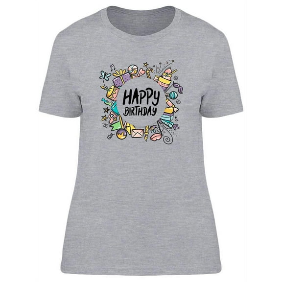 Happy Birthday And Icons T-Shirt Women -Image by Shutterstock, Female Medium
