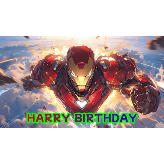 Happy Birthday Anime Iron Man Theme Backdrops Banner Birthday Party Decor Supplies,5.9x3.6ft