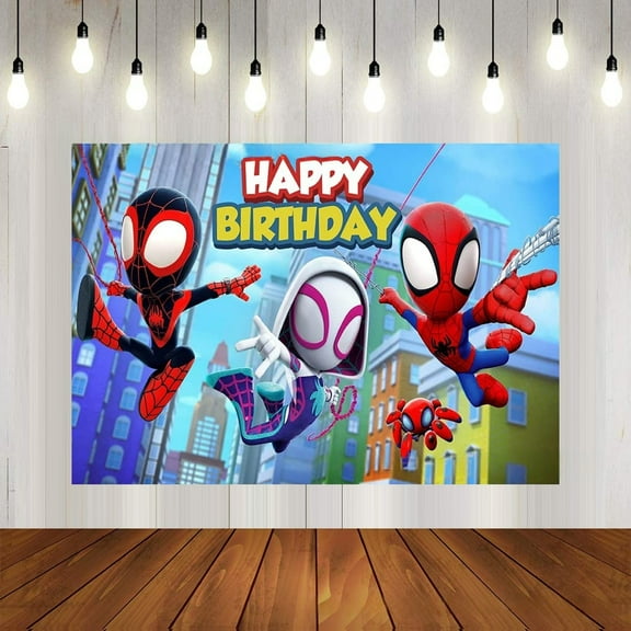 Happy Birthday Anime Spider Theme Backdrops Banner Birthday Party Decor Supplies,5.9x3.6ft