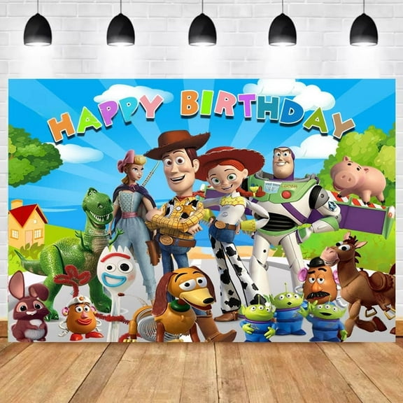 Happy Birthday Anime Toy Story Theme Backdrops Banner Birthday Party Decor Supplies,5.9x3.6ft