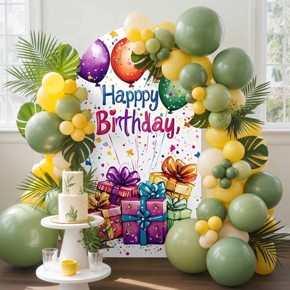 Happy Birthday Arch Backdrop Cover 4 FT, Colorful Balloon Wedding Arch Cover Stretchy Backdrop Stands Covers for Birthday Party Ceremony Banquet Decor