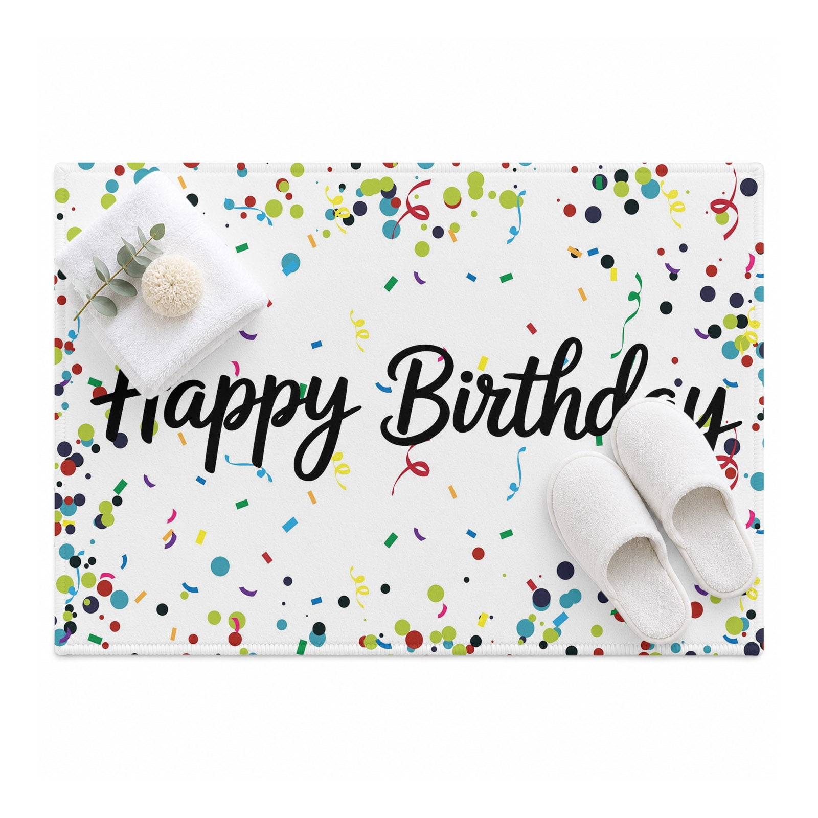 Happy Birthday Area Rug 2'x3', Color Ribbon Polka Dot White Background ...