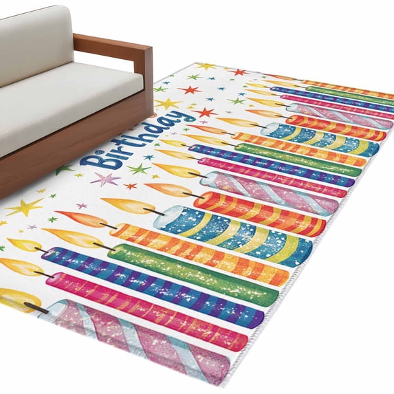 Happy Birthday Area&nbsp;Rug 4x6ft Colorful Candles Non-Slip&nbsp;Washable Square&nbsp;Rugs Soft Felt Indoor Floor Mat for Bedroom Kitchen Living Room Bathroom