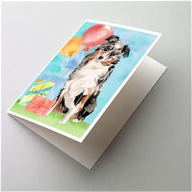 Happy Birthday Australian Shepherd Greeting Cards & Envelopes - Pack of 8