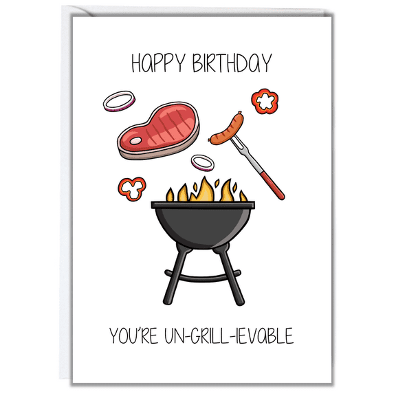 Happy Birthday BBQ Card Youre Un-Grill-Ievable Fun Design Perfect for Grilling Enthusiasts Envelope Included, Blank Inside for Personal Messages