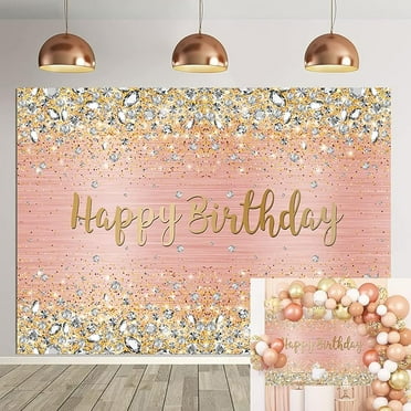Happy Birthday Backdrop 7x5ft Diamonds Glitter Shining Pink and Gold Dot Sparkle Bokeh Photography Background for Women Girls Lady Sweet Party Decorations Photo Props