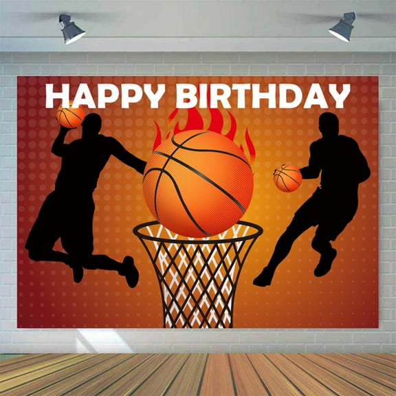 Happy Birthday Backdrop Banner, Basketball Backdrop Party Supplies for Indoor Outdoor Decorations 5x7FT