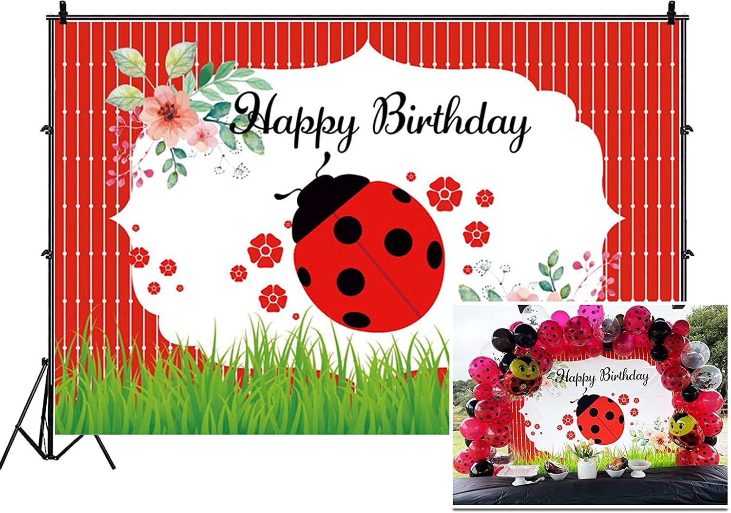 Happy Birthday Backdrop for Cartoon Ladybird Children Birthday Party ...