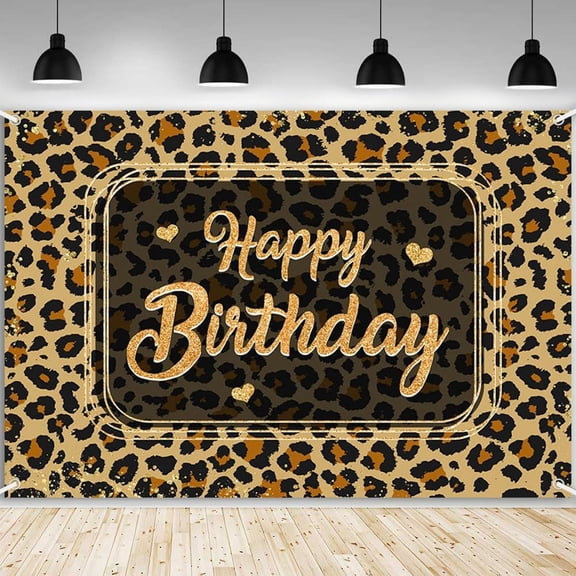 Happy Birthday Backdrop Cheetah Print Birthday Background Leopard Party for Women Girl Decorations Banner Photo Booth Props