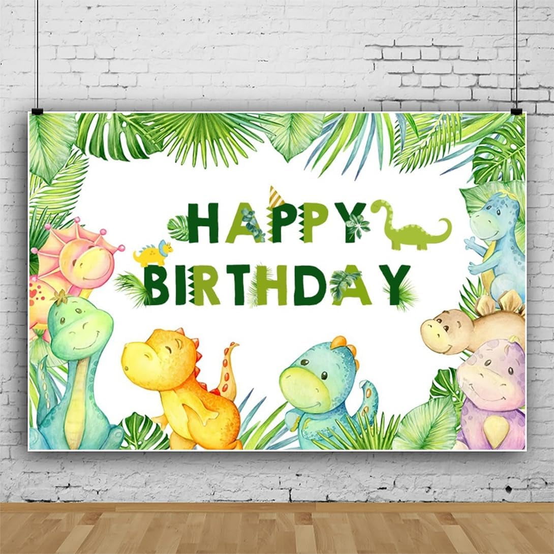 Cute Little Dinosaur Round Happy Birthday Backdrop