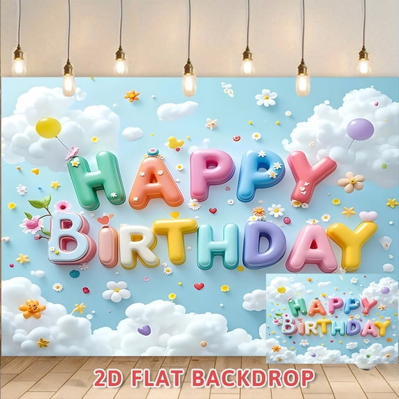 Happy Birthday Backdrop, Cute Style Balloon Letter Design Photography Background, Suitable For Birthday Party Decorations, Cake Table Banner, Photo Booth Props, Indoor Outdoor Celebration Supplies