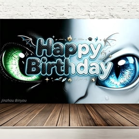 Happy Birthday Backdrop Dragon Scale Dual Color Eyes Ice Fire Theme, 71x43 Inch Polyester Photo Booth Banner with Grommets & Hanging Rope, Hemmed Edges Kids Boys Youth Birthday Party Decorations