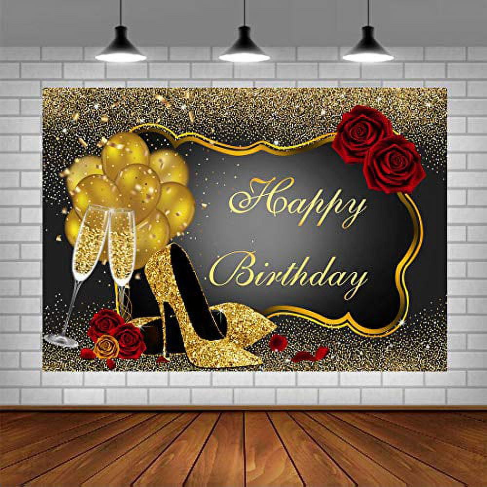 Aperturee 7x5FT Sweet Purple Happy Birthday Backdrop Rose Shiny Sequin High  Heels Champagne Golden Frame Glasses Photography Background Party  Decorations Adults Women Photo Booth Props Banner : Amazon.in: Home &  Kitchen