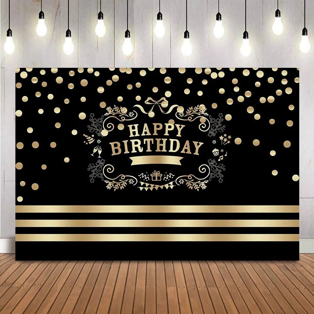 Happy Birthday Backdrop Gold Glitter dots photo background Golden Black Sparkly Gold Glitter ...