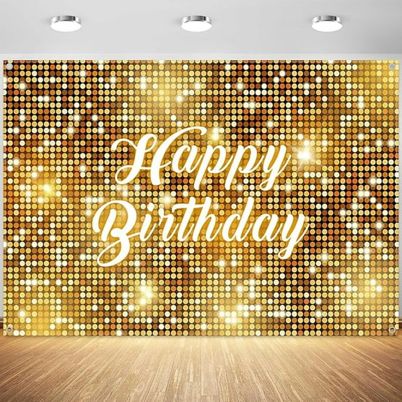 Happy Birthday Backdrop Gold Photography Background Birthday Party Banner Cake Table Decorations Polyester Photo Booth Props