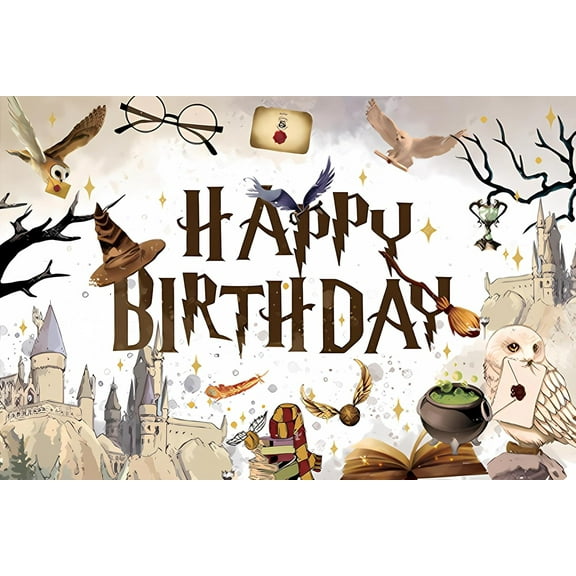 Happy Birthday Backdrop Magic Party Background Banner for Witch Wizard Magical School Birthday Party Decorations 5x3 FT Fabric Backdrops