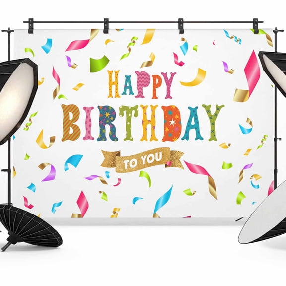Happy Birthday Backdrop for Photography, Fabric Photo Background Backdrop, Colorful Words Photo Booth Background for Portrait Photoshoot Video Wedding Studio Decoration Banner 7x5ft