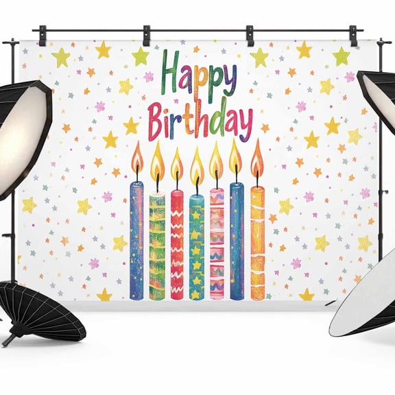 Happy Birthday Backdrop for Photoshoot, Photography Photo Studio Background Wall Backdrop, Colorful Star Funny Celebration Back Drop Banner Panel for Portraits Wedding Live Streaming Decor 7x5Ft