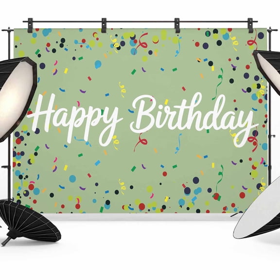 Happy Birthday Backdrop for Photoshoot, Photography Photo Studio Background Wall Backdrop, Sage Green Modern Abstract Art Back Drop Banner Panel for Portraits Wedding Live Streaming Decor 12x8Ft