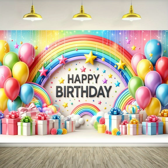 Happy Birthday Backdrop Rainbow Balloons Photography Background for Kids Adults Colorful Theme Birthday Party Baby Shower Decorations Supplies