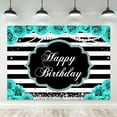 thumbnail image 1 of Happy Birthday Backdrop Turquoise Teal Floral Party Pearl Diamond for Woman Black and White Stripes Photography Background Glitter Table Decor Banner Studio Photo Shoot, 1 of 4