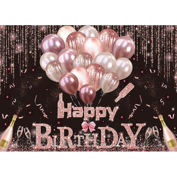 Happy Birthday Backdrop for Women Girls Rose Gold Happy Birthday Background Banner Pink Glitter Backdrop Photography for Sweet Party Wedding Party Decoration