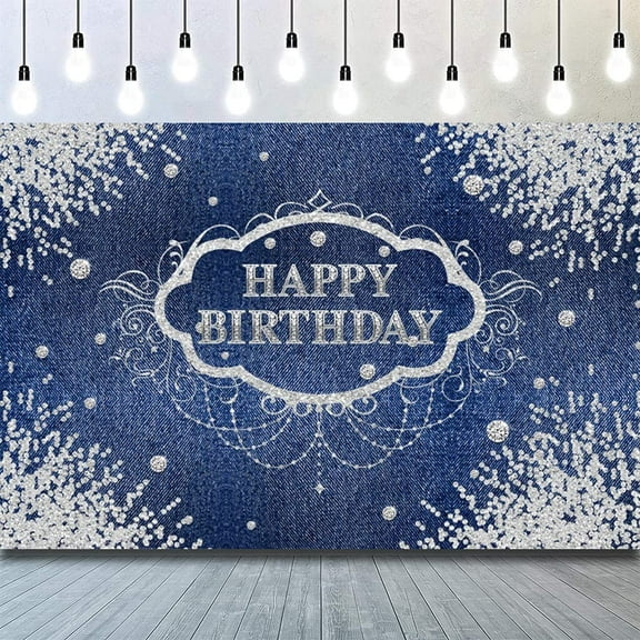 Happy Birthday Backdrop for Girls 16th Denim and Diamonds Birthday Party Background for Photography Adults Girls Photo Wallpaper