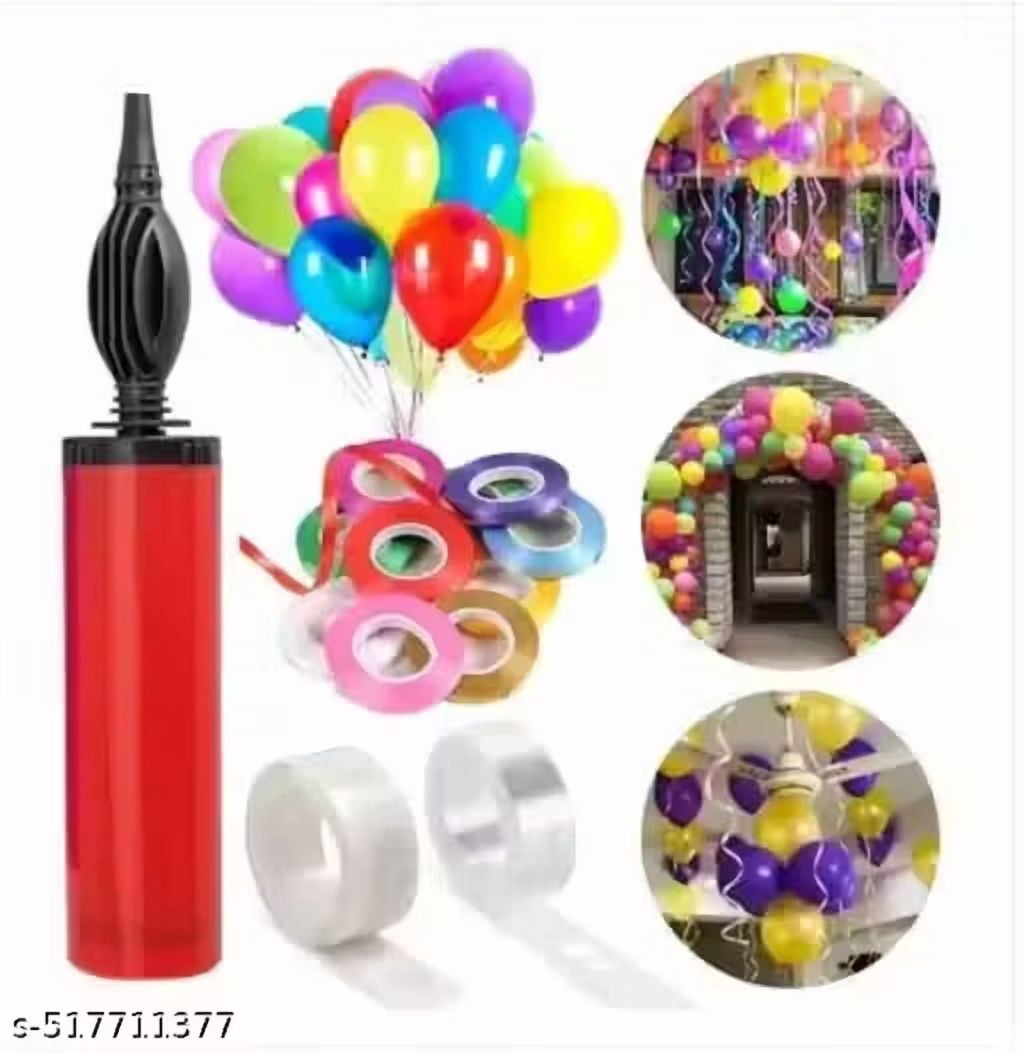 Happy Birthday Balloon 100 Pieces 1 Balloon Pump 4 Pieces Multicolor Ribbon 1 Pcs Arch And 1 Pcs Glue Dot Roll Birthday Decoration kit Combo 107 Picket