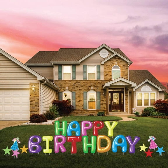 Happy Birthday Balloon Font Letters Yard Card, 12351, Includes Metal Stakes