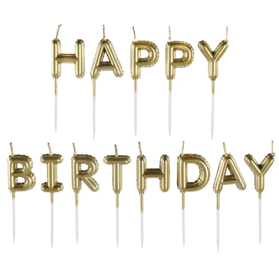 Happy Birthday Balloon Letter Pick Candles - 2.25" | Gold | Pack of 13