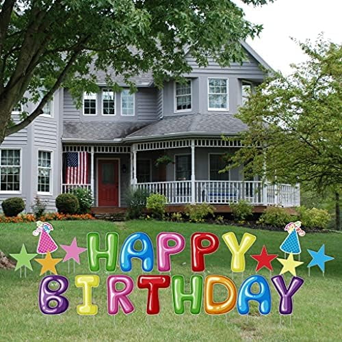 : Happy Birthday Balloon Letters Yard Card, 18 Inch Letters Set of 21 with Stakes Made In USA 12351$$Garden &