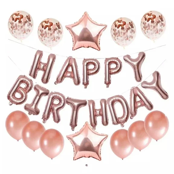 Happy Birthday Balloon Rose Gold Party Supplies Banner Balloons Decoration Set