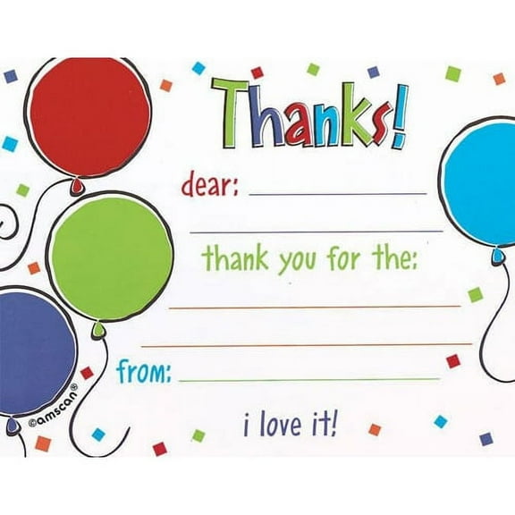 Various Balloon Scribble Thank You Notes, 8ct