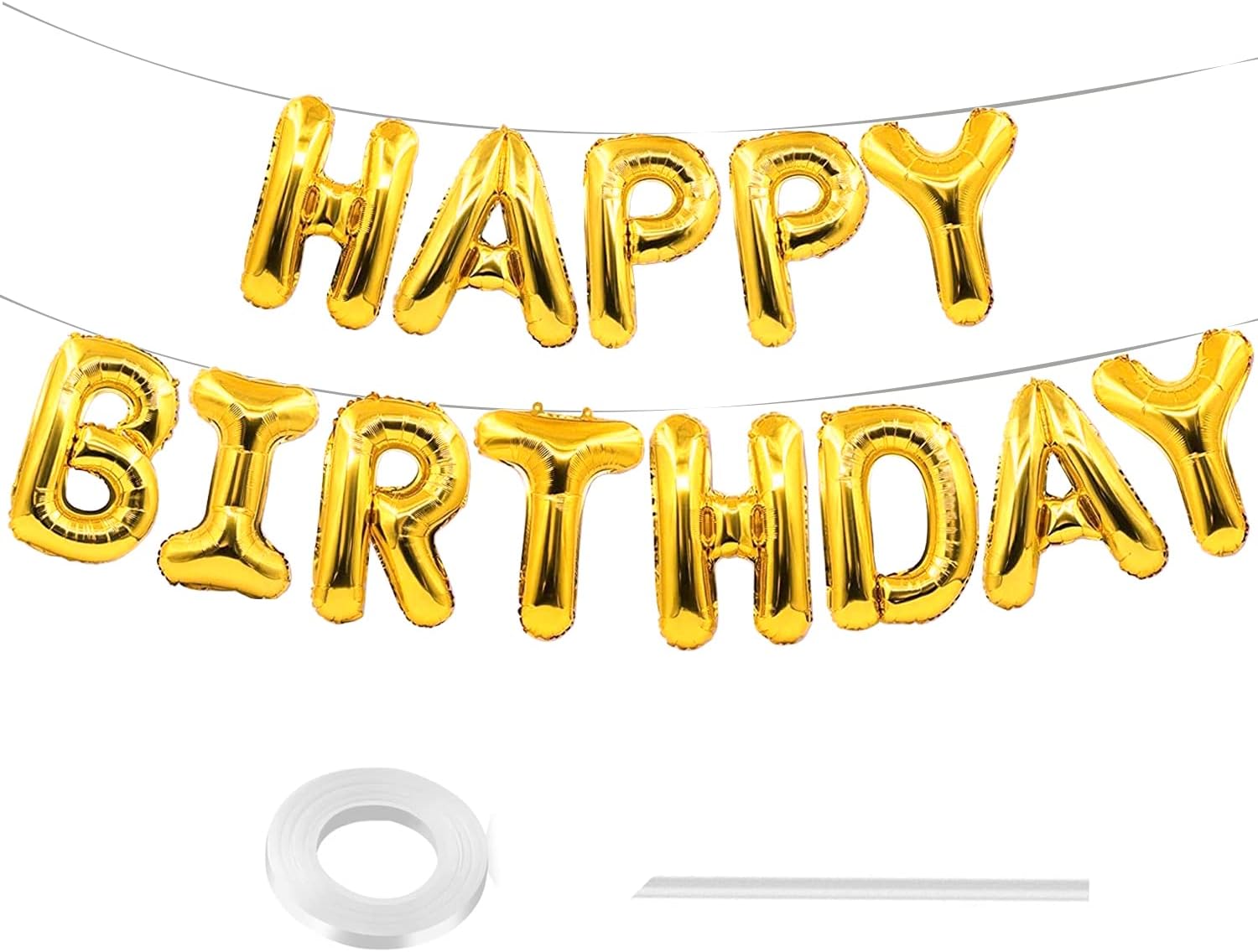 Happy Birthday Balloons Banner 16 Inch Gold Letters