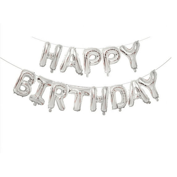 Happy Birthday Balloons Banner,3D Lettering Balloons Banner,16inch Reusable Aluminum Foil Letters Balloon Banner with Straw Hanging Ribbon,Inflatable Foil Banner Balloon for Any Party Décor,Silver