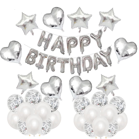 Happy Birthday Balloons Banner, Lefiocky 16" Mylar Foil Letters Birthday Party Decorations, Silver