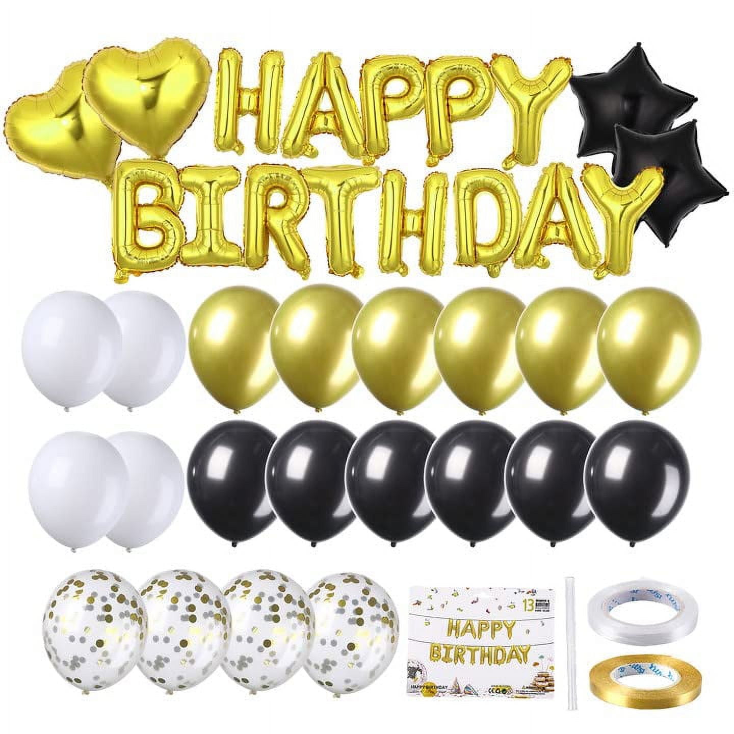 Black and White Party Decorations, Happy Birthday Decorations for Men Women  with Photography Backdrop & Tablecloth Balloons Arch Kit Banner Birthday