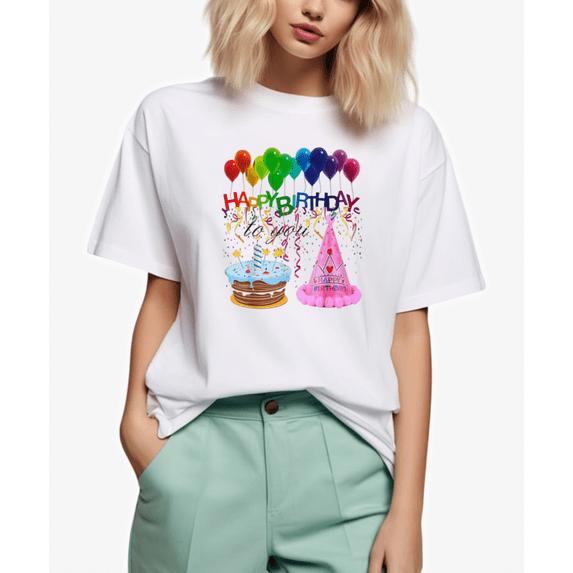 Happy Birthday Balloons Party Art Unisex T-Shirt, for men & women, up to size 5XL