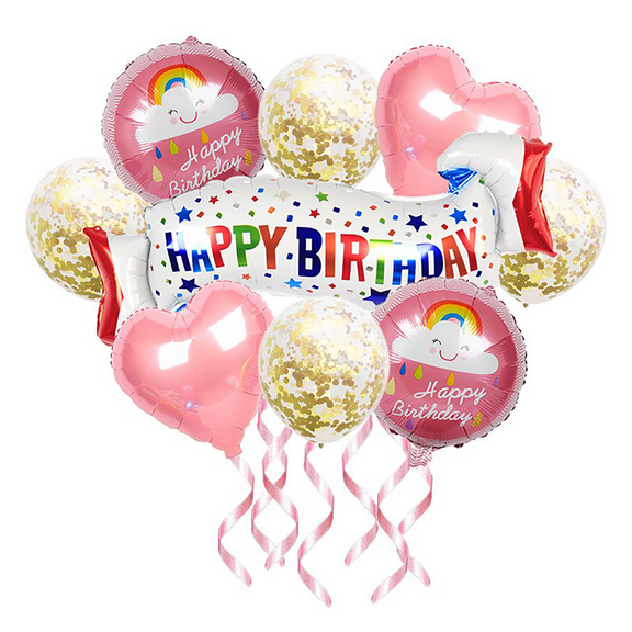 Pink Foil Mylar Balloons Set, Party Latex Confetti