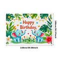 thumbnail image 1 of Happy Birthday Banner with Adorable Blue Elephants Tropical Leaves and Fairy Lights Background Party Decoration for Birthday Party Photography Props Backdrop Supplies, 1 of 7